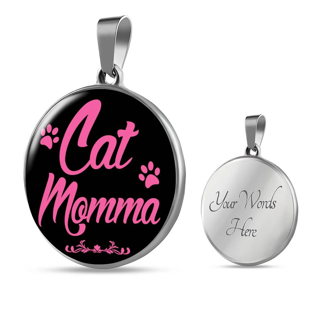 Cat Lover Necklace Cat Momma Circle Pendant Necklace Stainless Steel 24 Inch Ch